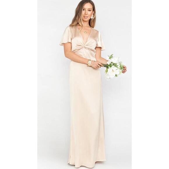Show Me Your MuMu Size Large Rome Twist Gown Champagne‎ Luxe Satin Maxi Sleeve - Picture 1 of 12